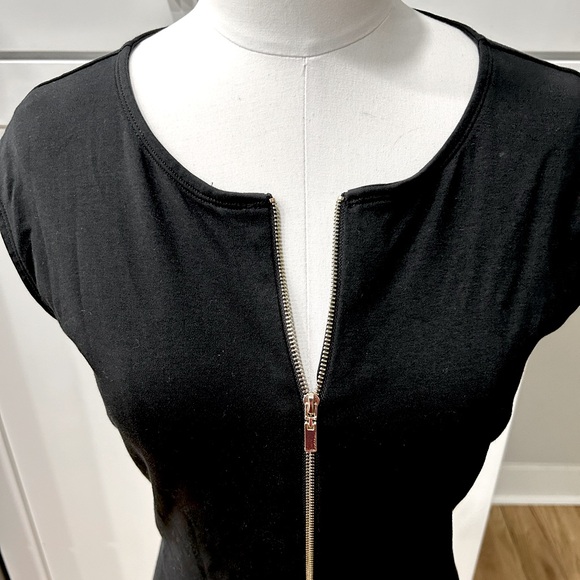 NWOT NY&C Black With Gold Front Zip Fit and Flare A-Line Knit Dress - Picture 3 of 6